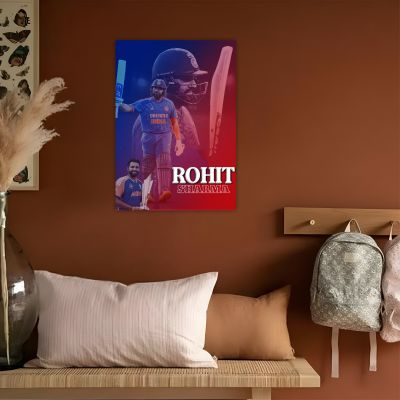 Acrylic Cricketers Player Photo Frame For India Cricket Sports Studio Cafe Wall Frame with 3D Text Gift For Cricket Player, Fans & Achievers Wall Art Decor For Bedroom, Office & Gaming Setup (Rohit Sharma)